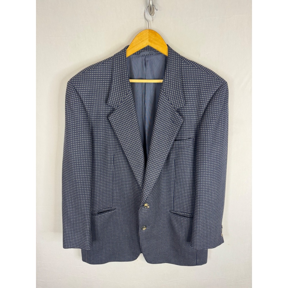 Vestimenta Mens 42R Wool Blazer Navy Grey Micro Pattern Two Button Jacket Italy